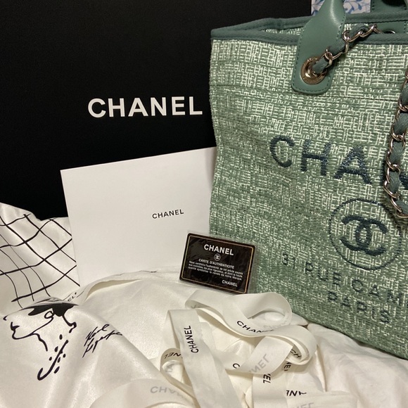 New Chanel canvas large green Bag Mixed Fibers & silver -Tone Metal .. - Picture 3 of 16